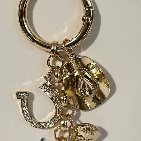 Cowgirl Keychain Bag Charm Gold Turquoise Accent Western Rodeo Texas Gift - Picture 14 of 16